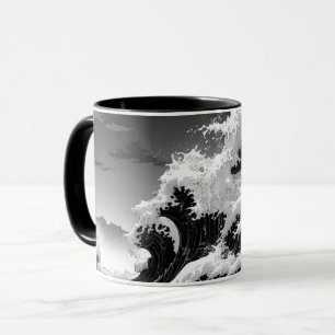 Taza Ondas de tsunami en blanco y negro