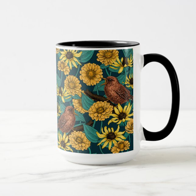 Taza Ondas y flores en azul oscuro (Derecha)