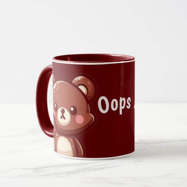 Taza Oops Cute Teddy Bear – Kawaii Mug Design (Anverso izquierdo)