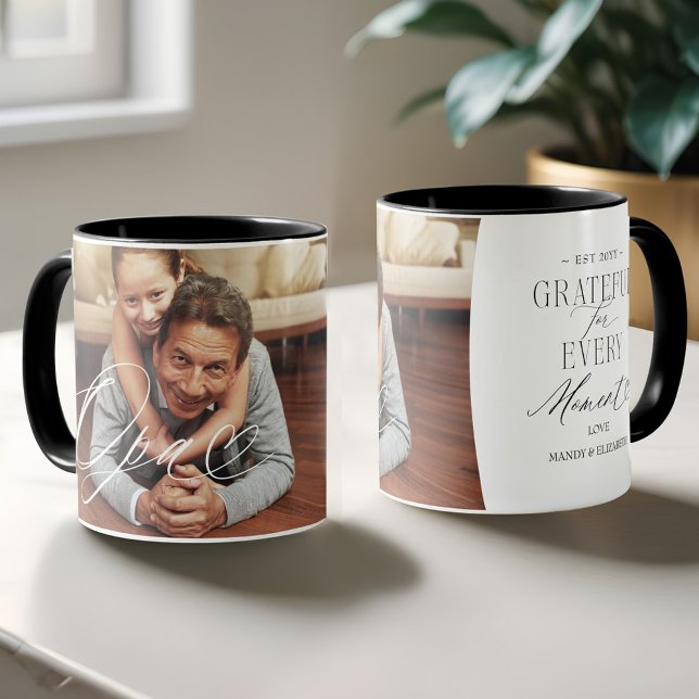 Taza Opa Script Heart Agradecido por cada momento foto (Ola Script Heart Grateful for Every Moment Photo Mug)