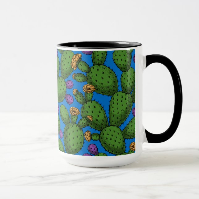 Taza Opuntia florida sobre azul (Derecha)