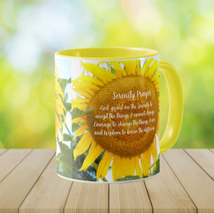Taza Oración de Serenity Floral de girasol amarillo