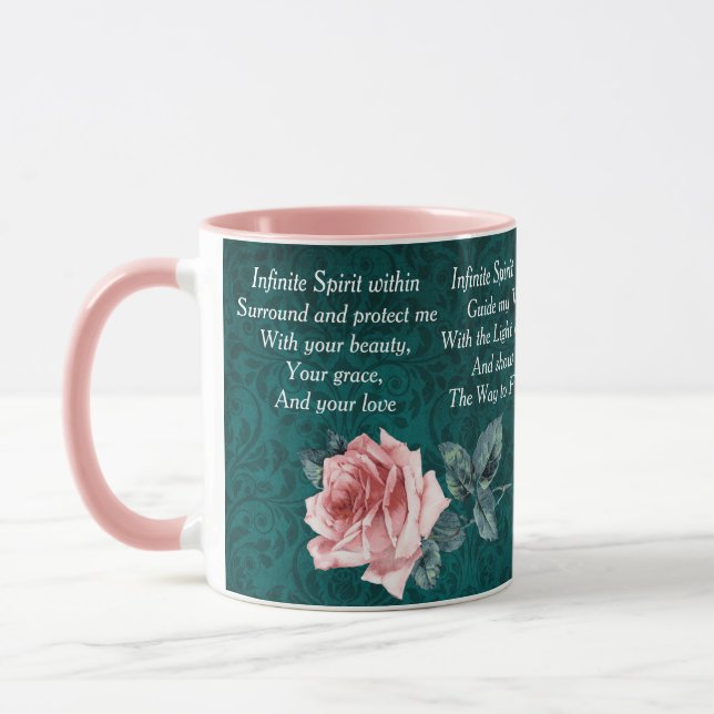 Taza Oración matutina rosa y Verde azulada (Izquierda)
