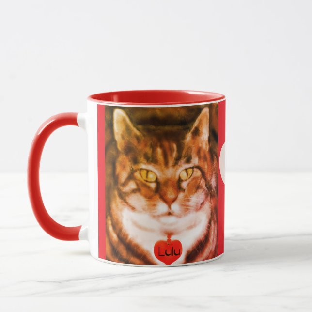 Taza Orange striped Cat Red Trim with heart (Izquierda)