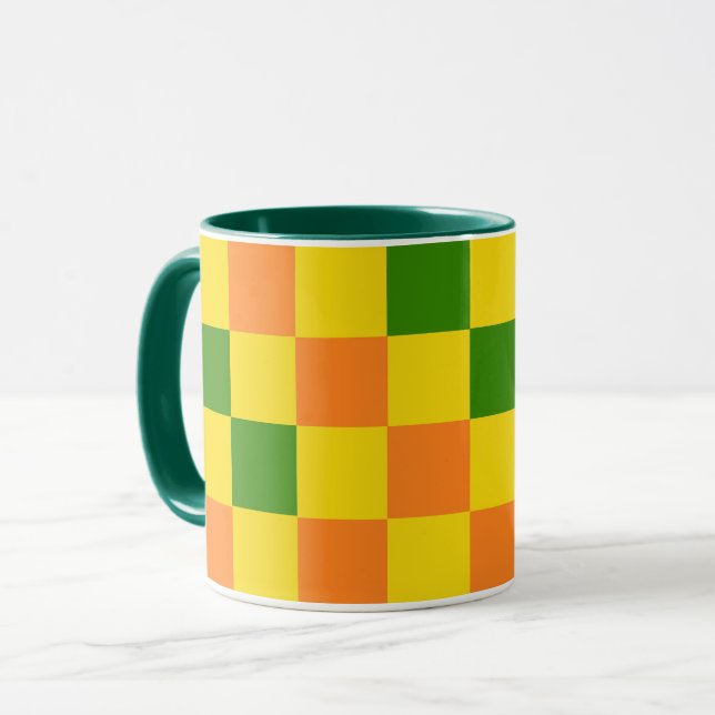 Taza Orange Yellow Green Checkered Pattern Design  (Anverso izquierdo)