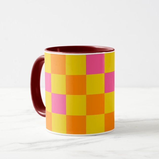 Taza Orange Yellow Pink Checkered Pattern Design  (Anverso izquierdo)