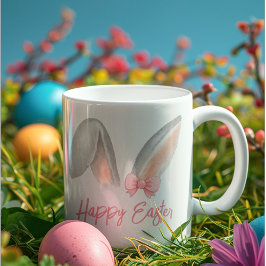 Taza Orejas de conejo de Pascua con lazo rosa de acuare