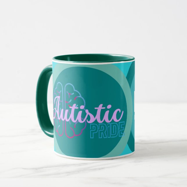 Taza Orgullo autista Café Verde azulado Mug (Anverso izquierdo)