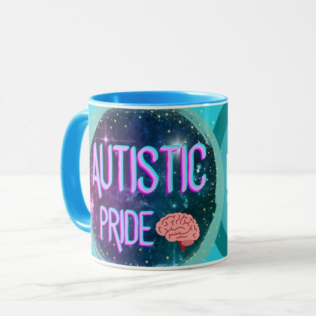 Taza Orgullo autista Verde azulado café cerebral (Anverso izquierdo)