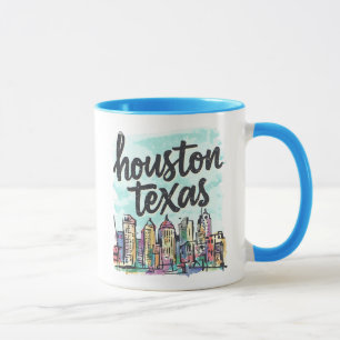 Taza Orgullo de Houston Texas Acuarela Silueta Lindo