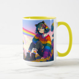 Taza Orgullo lésbico LGBTQIA+ Chica de anime personaliz