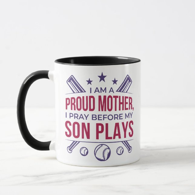 Taza Orgullosa Madre De Béisbol Que Rezo Antes De Jugar (Izquierda)