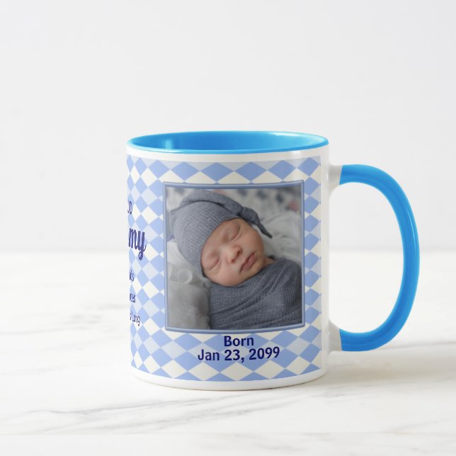 Taza Orgullosa nueva mami azul argyle foto bebé (Derecha)
