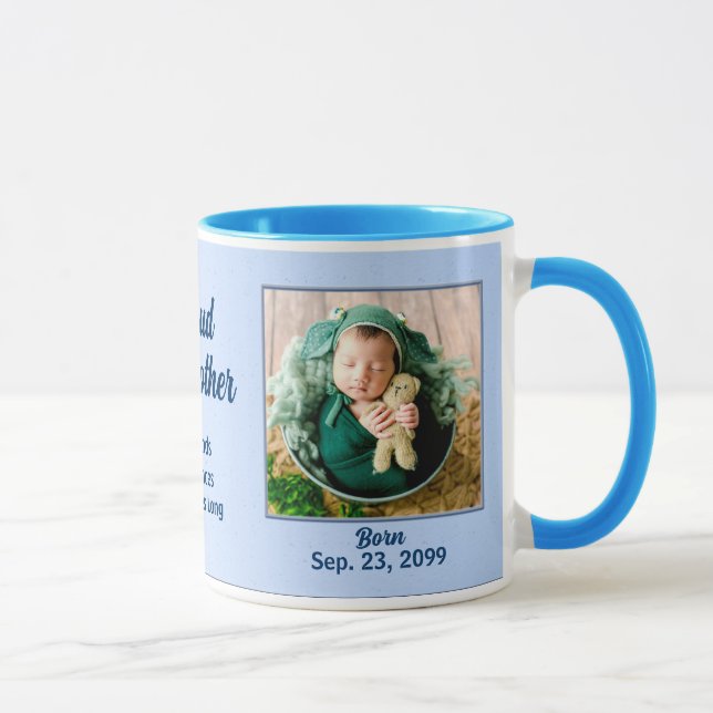 Taza Orgullosa padrina azul Recién nacido con foto (Derecha)