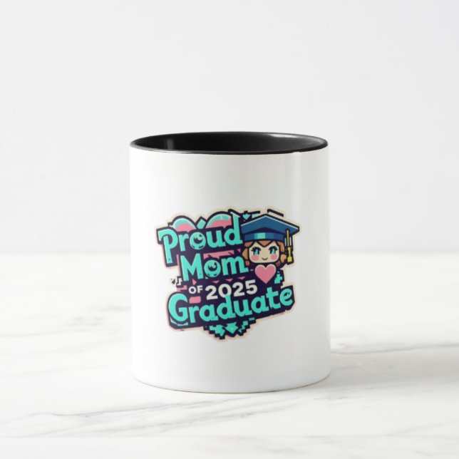 Taza Orgulloso Personalizado de graduados de Mom 2025 (Centro)