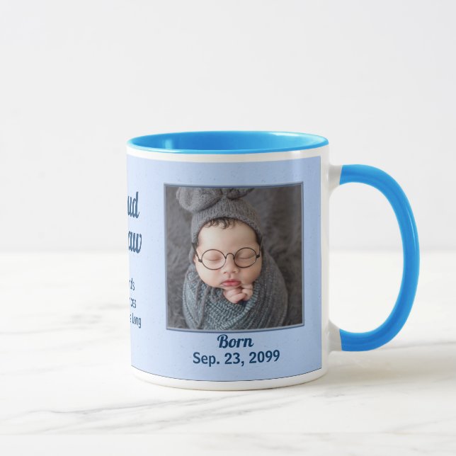 Taza Orgulloso Recién nacido PAPAW Azul 2 Foto (Derecha)