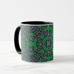 Taza Ornamental abstracto rayado verde oscuro folk