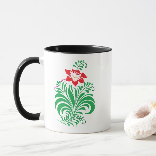 Taza Ornamental Floral Flower Design – Elegant (Con donut)