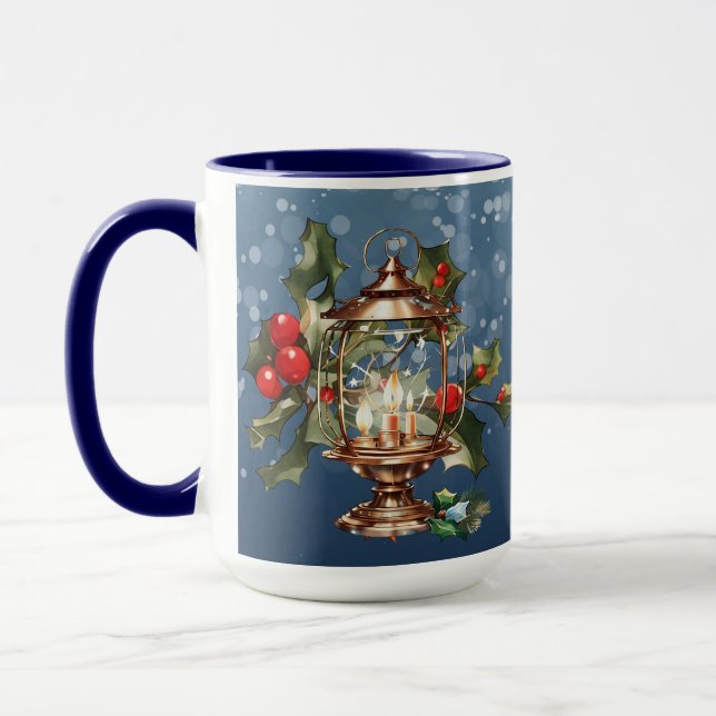 Taza Ornamento azul de cerámica de Navidad (Izquierda)