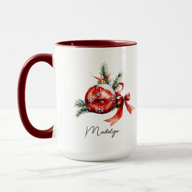Taza Ornamento navideño de acuarela de escritura simple (Izquierda)