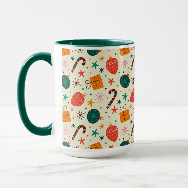 Taza Ornamento y patrón de regalo de Navidad retro (Izquierda)