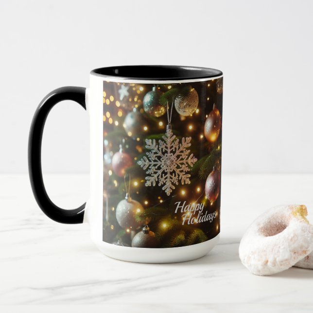 Taza Ornamentos de copos de nieve de plata de vacacione (Con donut)