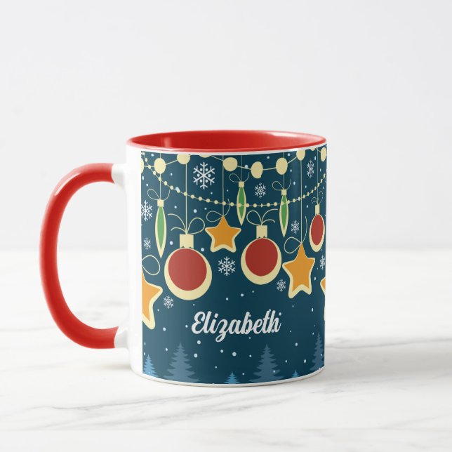 Taza Ornamentos de Navidad Retro Coloridos Diseño Café  (Izquierda)