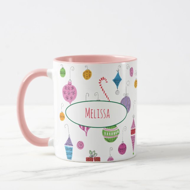 Taza Ornamentos de Navidad retro lindo Mug personalizad (Izquierda)
