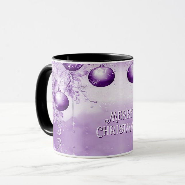 Taza Ornamentos morados Navidades Holiday Mug (Anverso izquierdo)