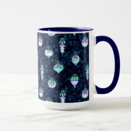 Taza Ornamentos navideños acuarelas sobre negro y azul
