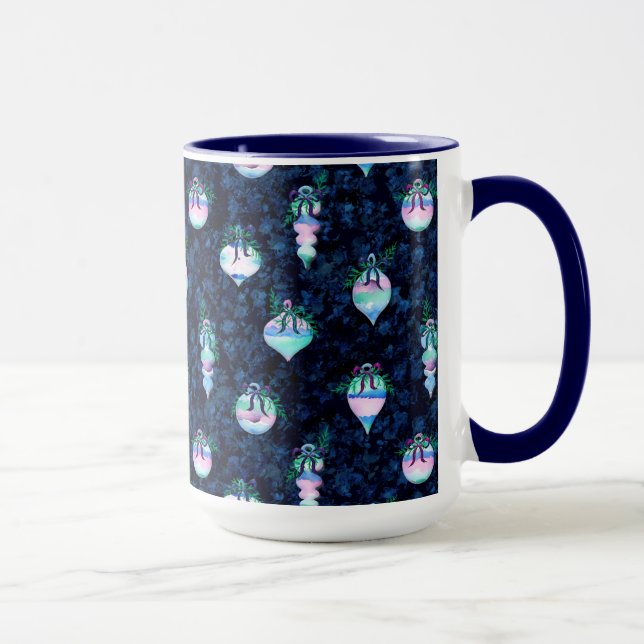 Taza Ornamentos navideños acuarelas sobre negro y azul (Derecha)