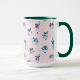 Taza Ornamentos navideños acuarelas y nieve en rosa