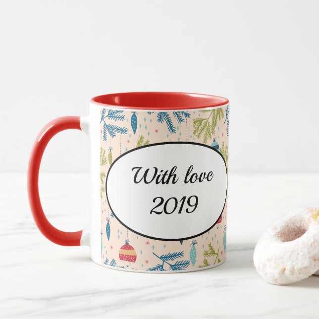 Taza Ornamentos navideños antiguos colgados en árboles (Con donut)