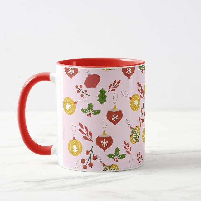 Taza Ornamentos navideños verde festivo rosa (Izquierda)