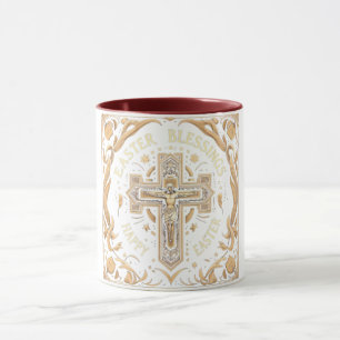 Taza Ornate Gold Cross Easter Blesss Mens