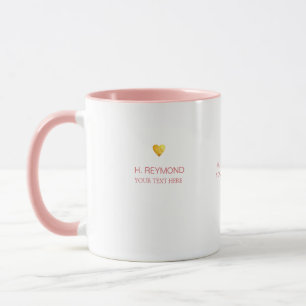 Taza oro amor corazón con nombre y texto en rosa bonito