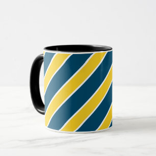 Taza Oro/bandas azules, blancas, rayas, pescado con
