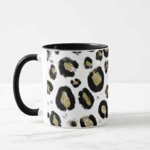 Taza Oro Blanco Brillo & Impresión Leopardo Cheetah Neg