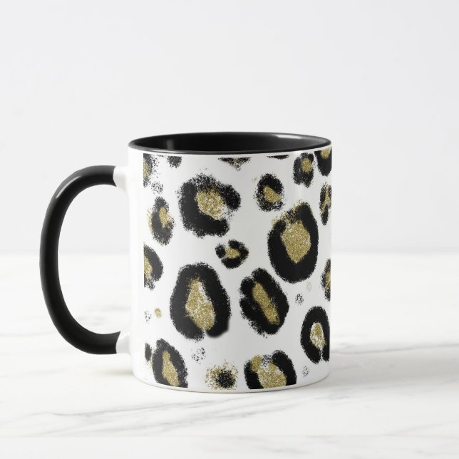 Taza Oro Blanco Brillo & Impresión Leopardo Cheetah Neg (Izquierda)