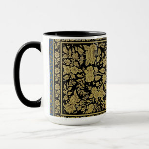 Taza Oro de alfombra india del siglo XIX en negro