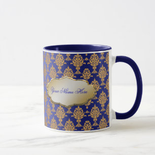 Taza Oro del damasco en azul real