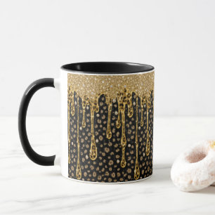 Taza Oro Negro que Gotea Brillo Glam Bling Lux