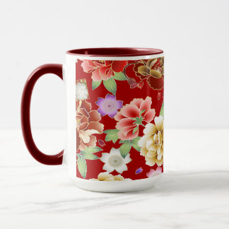 Taza Oro Rojo Oriental Floral Moderna Rosa