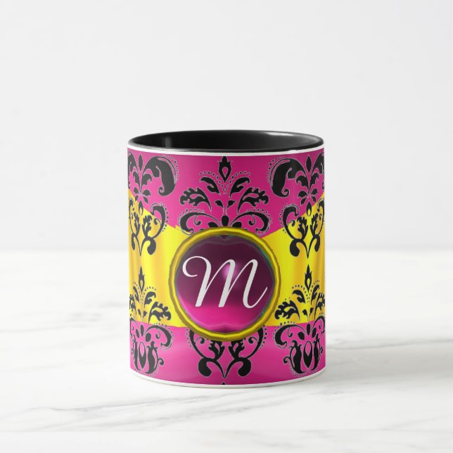 TAZA ORO ROJO ROJO NEGRO FUCHSIA DAMASK GEMSTONE MONOGR (Centro)