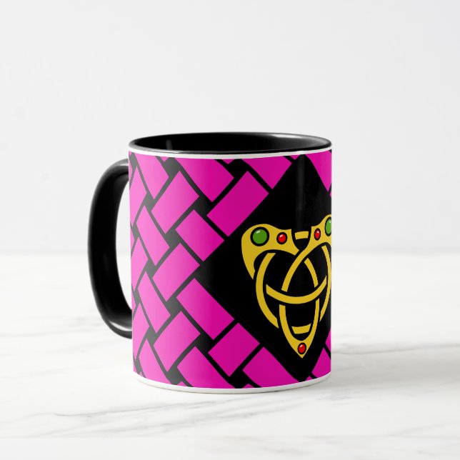 Taza Oro/rosa/bandas negras/armadura, nudo céltico del