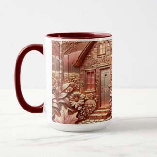 Taza Oro Rosa Otoño Cobre Cabaña Relieve Metálico de Ho