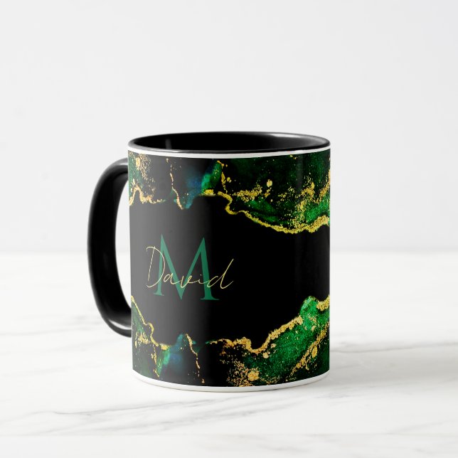 Taza Oro verde de esmeralda negra personalizado (Anverso izquierdo)