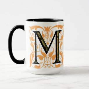 Taza Oro y floral negra 'M' - Mug