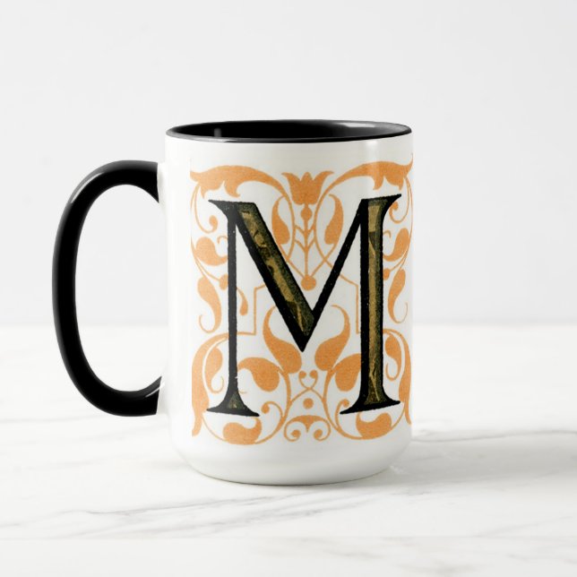 Taza Oro y floral negra 'M' - Mug (Izquierda)