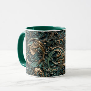 Taza Oro Y Grabado en relieve Verde azulado